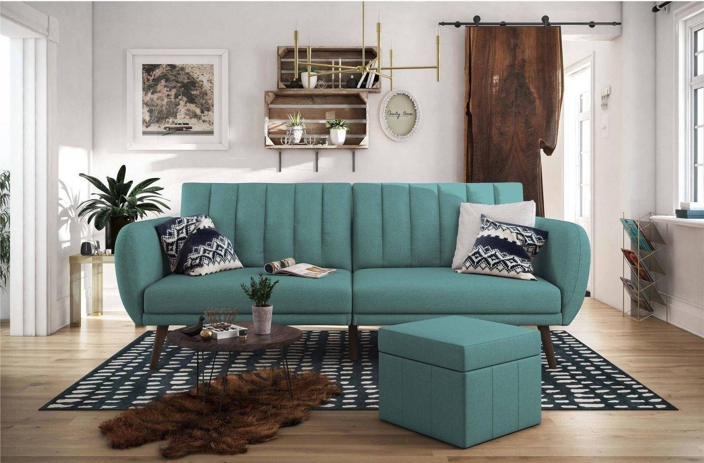 The sofa in teal