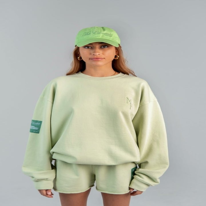 model wearing the essentials set in kush 002