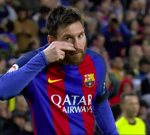 Lionel Messi stares into the camera