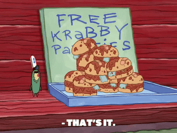 Plankton giving away free samples of Krabby Paties.