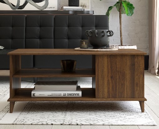Brown chic coffee table in city apartment