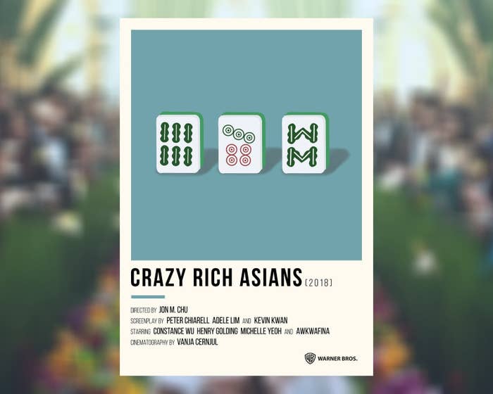 crazy rich asains poster with a design of mahjong pieces on it