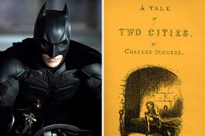 batman in the dark knight rises and the cover of a tale of two cities by charles dickens