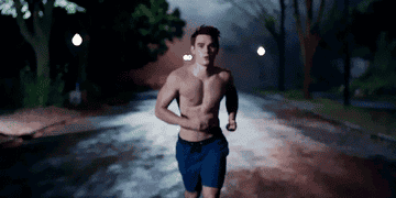 Archie runs shirtless
