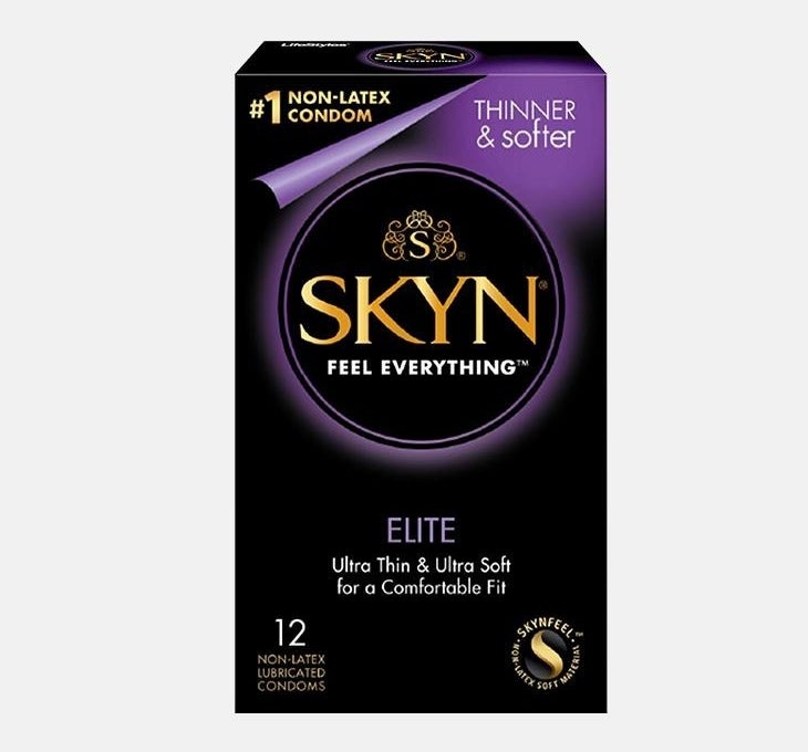 Black and purple box of condoms