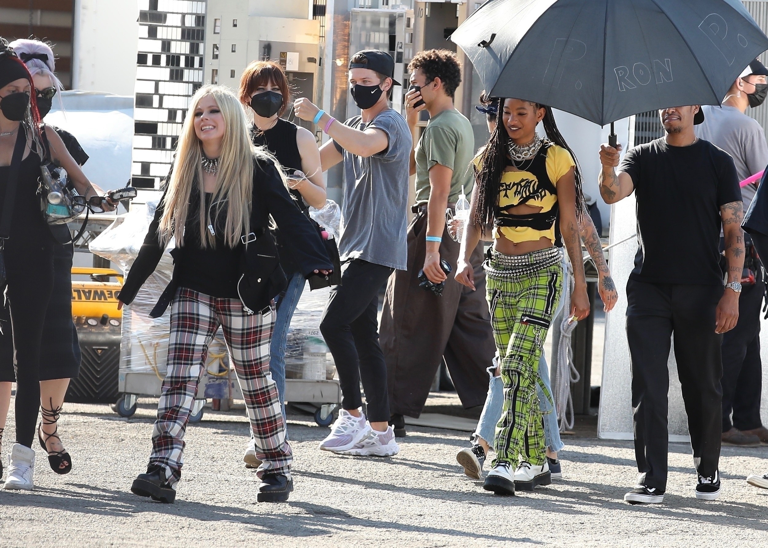 Avril and Willow walking on set