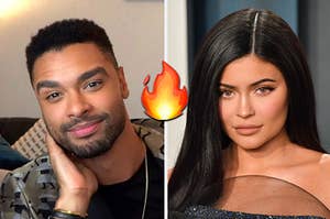 Rege is on the left with a flame written in the center and Kylie Jenner on the right
