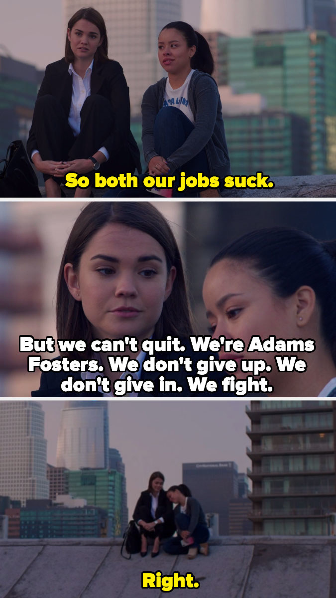 Callie and Mariana supporting each other even though both of their jobs suck