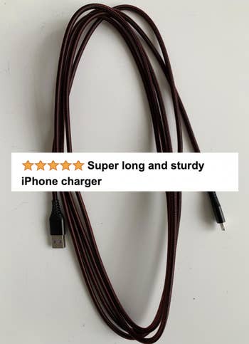 the cable with a review stating it's super long and sturdy