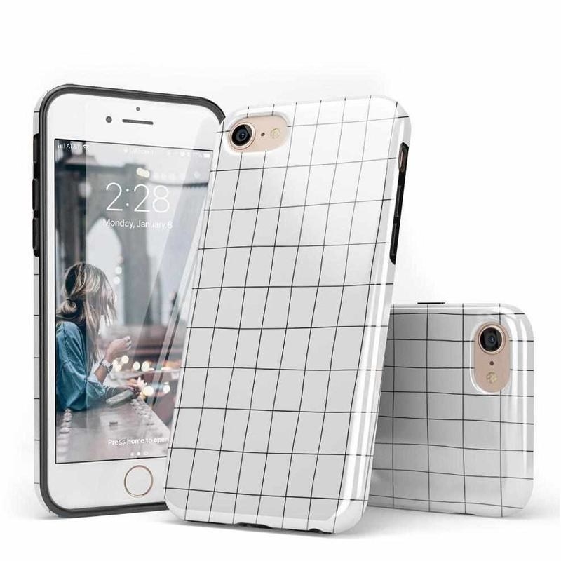 The white case with black grid print