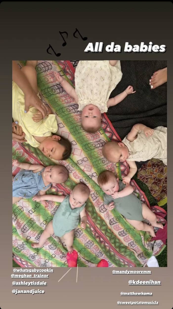 A screenshot of "All da babies" with each mom participant's IG handle