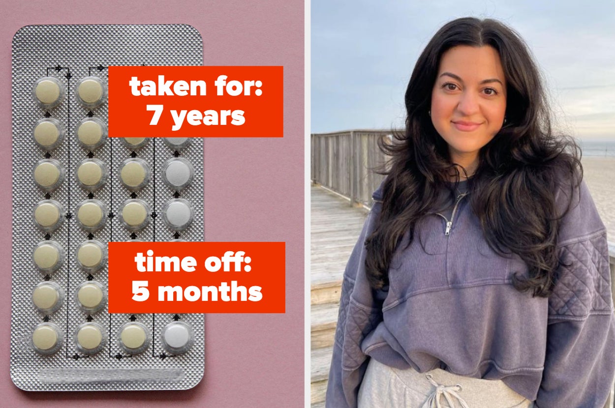 A birth control pack; the author smiling