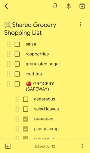 Mobile Screenshot of Google Keep List