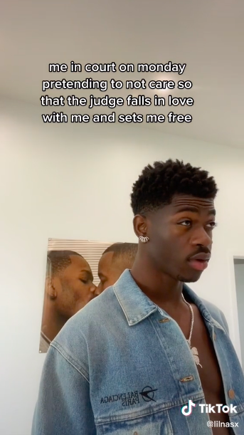 Lil Nas X joking that he is going to pretend not to care about the trial so the judge will fall in love with him