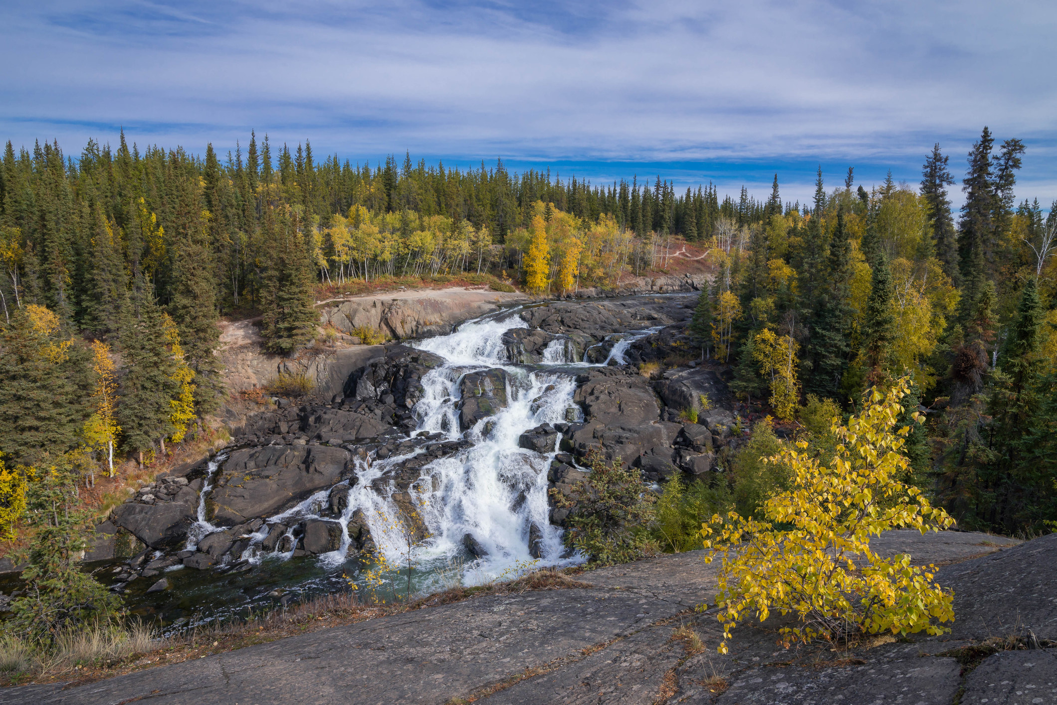 Cameron Falls just outside of Yellowknife, Northwest Territories of Canada in the autumn afternoon