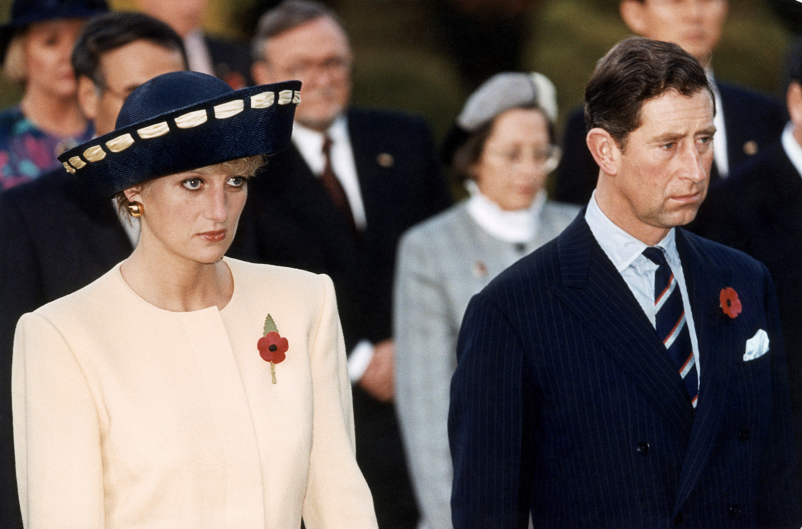 Princess Di and Prince Charles looking upset in 1992