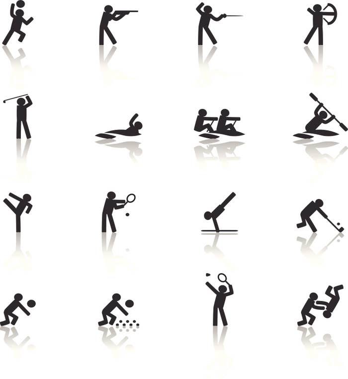 Stick figures performing Olympic sports