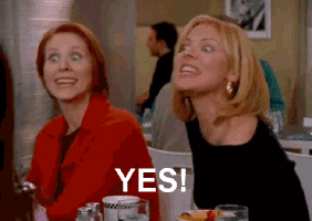 Gif of Miranda and Samantha saying &quot;yes&quot; from Sex And The City