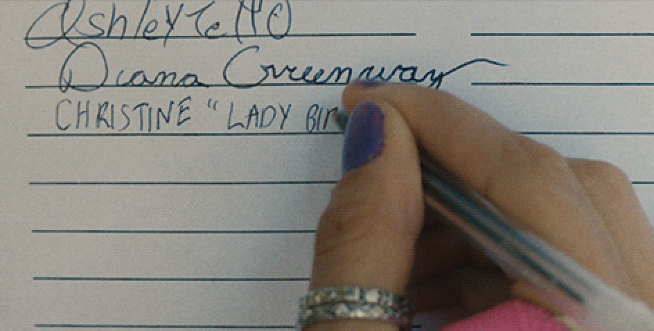Lady bird writing her name in lady bird