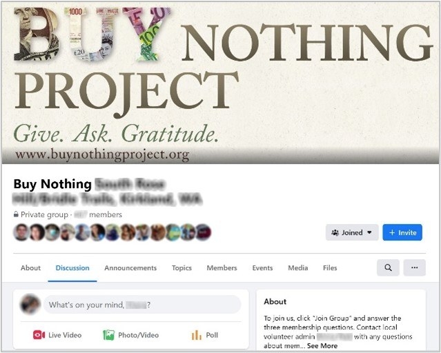 Screenshot of the author&#x27;s local Buy Nothing Facebook Group