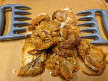 A reviewer photo of cooked chicken next to the Bear Claws