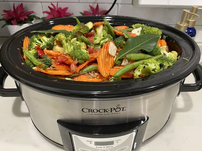 Reviewer photo of a crockpot full of vegetables
