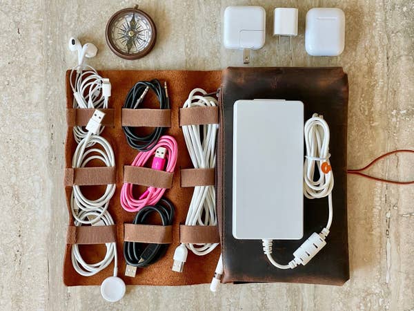 above shot of the organizer with many different cords held in it