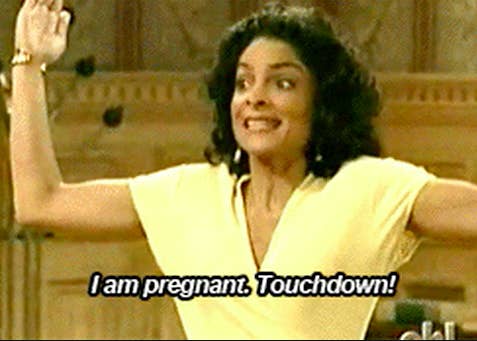 Whitley from "A Different World" saying "I am pregnant. Touchdown!"