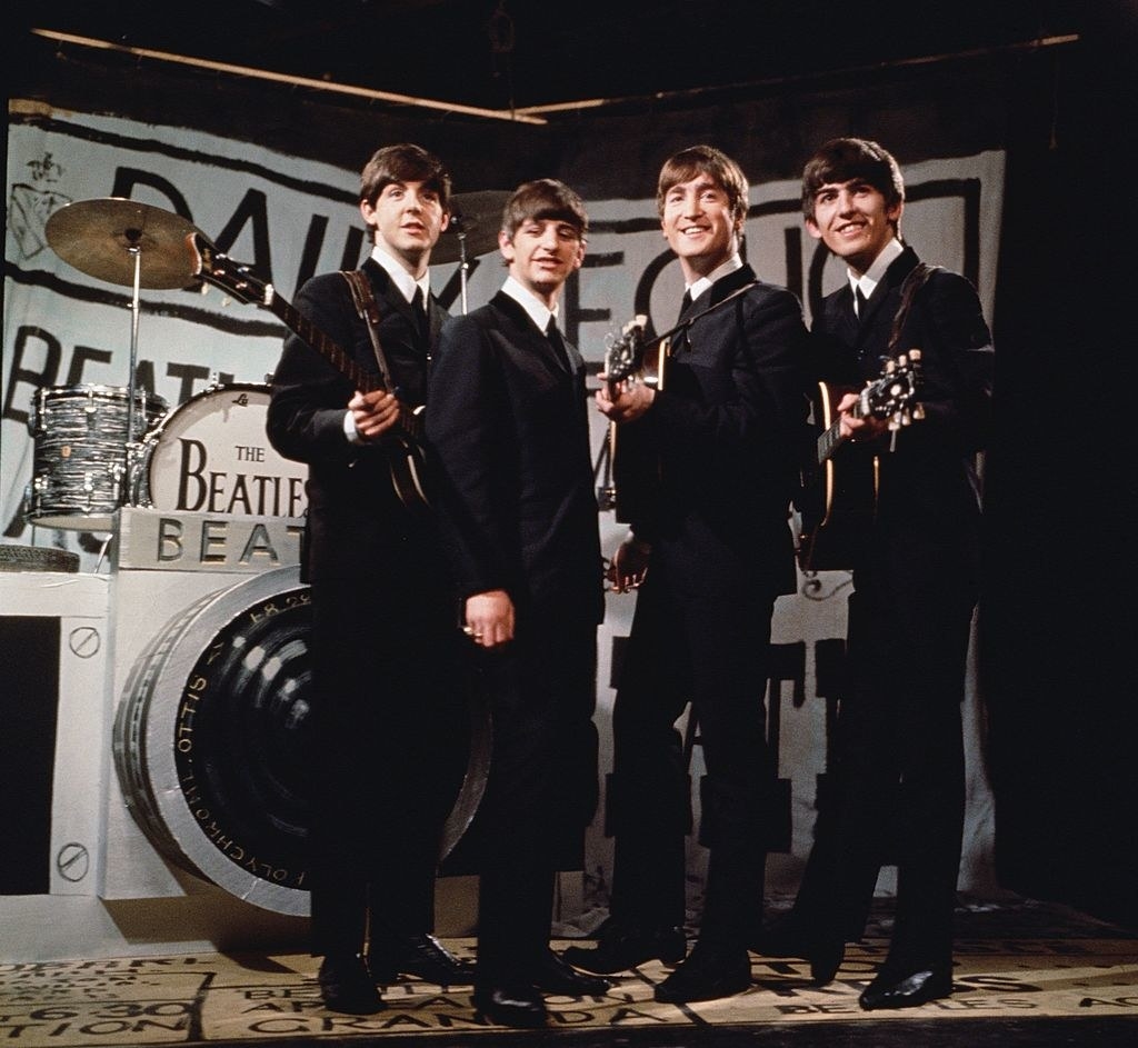 The Beatles on the set of a TV show