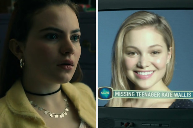 jeanette on the left and a tv report about kate wallis missing on the right
