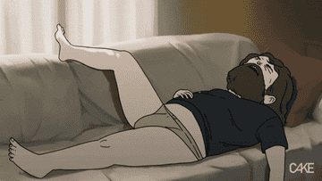 cartoon man sleeping on couch in his underwear