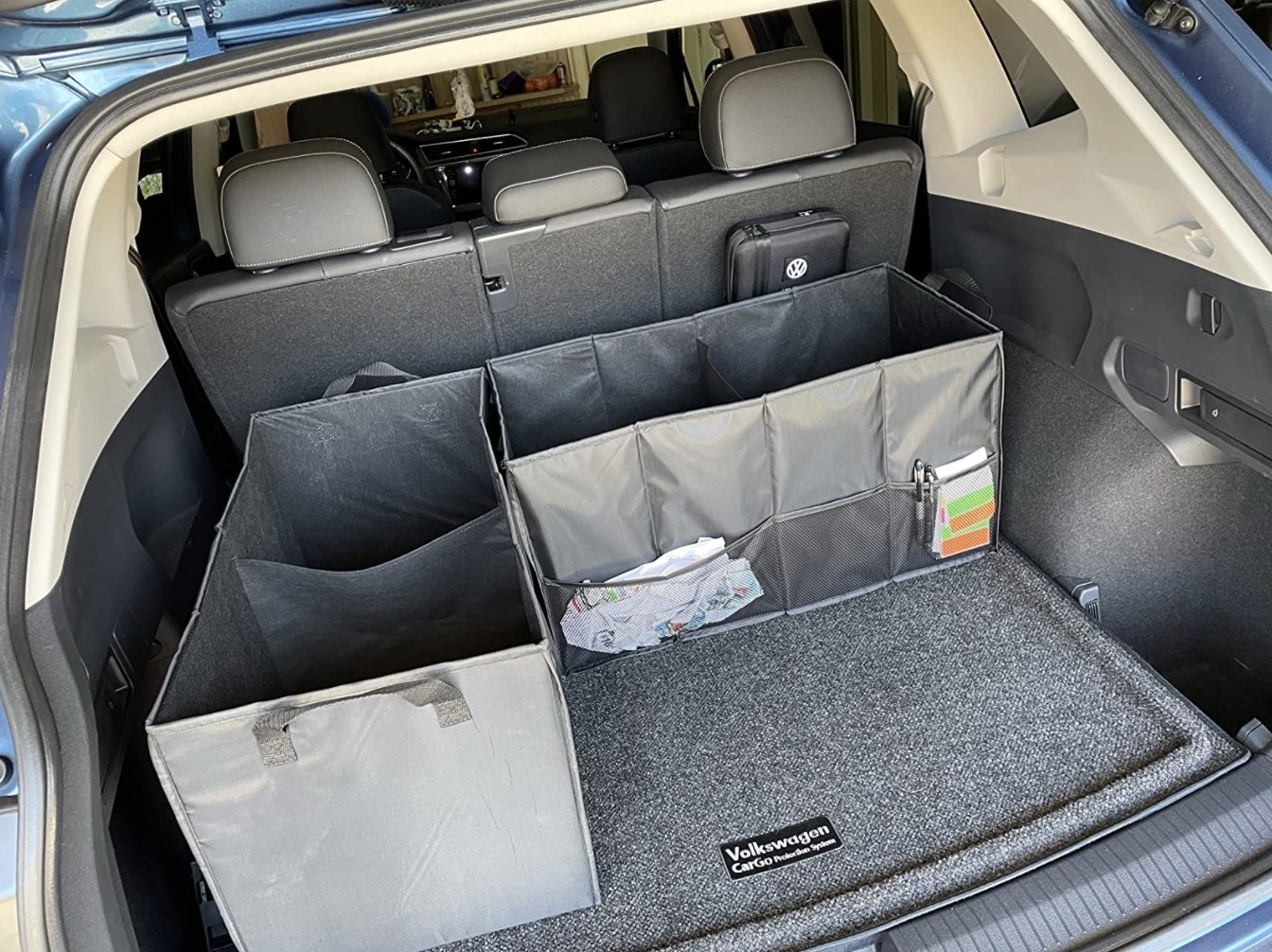 the folding trunk organizers in an SUV