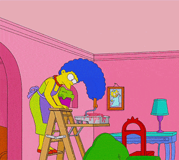 Marge Simpson painting the ceiling with her hair