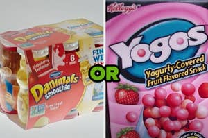 A pack of Danimals and a box of Yogos