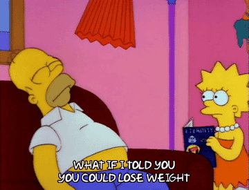 Lisa Simpson walking up to Homer Simpson on the couch and telling him &quot;What if I told you you could lose weight?&quot;