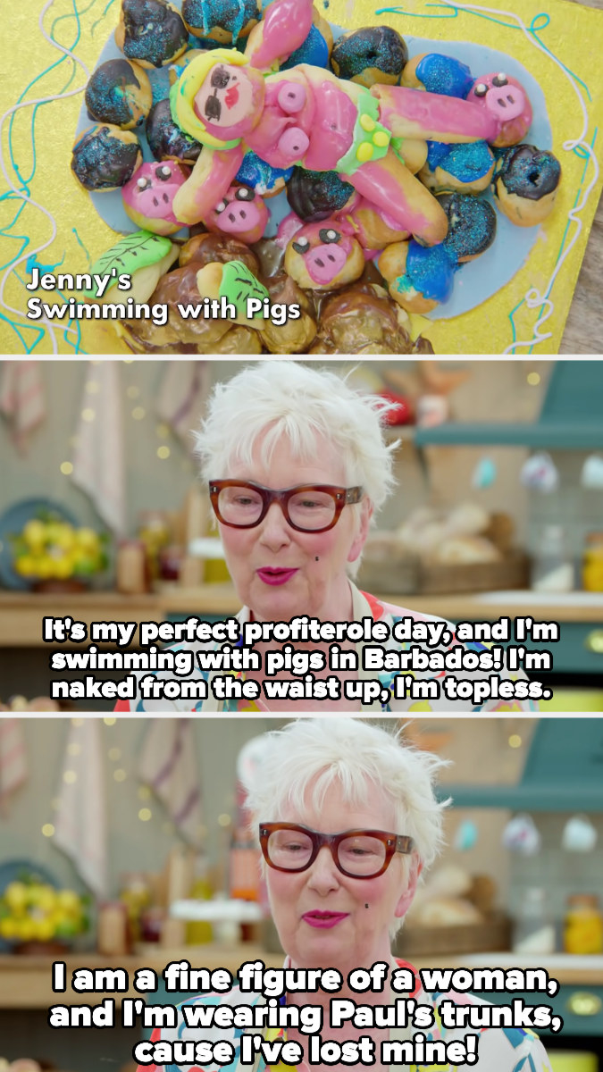 Jenny describes her bake, which involves her topless on the beach in Paul&#x27;s bathing suit