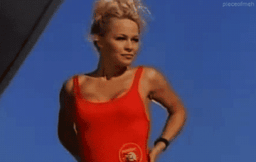 Pamela Anderson in her Baywatch bathing suit