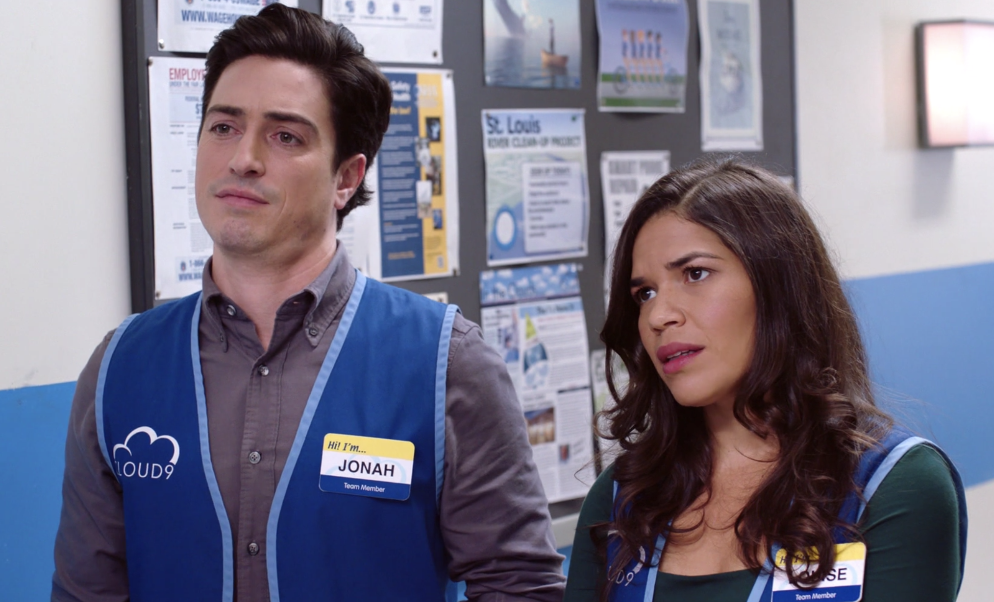 Ben Feldman and America Ferrera as Jonah and Amy on &quot;Superstore&quot;