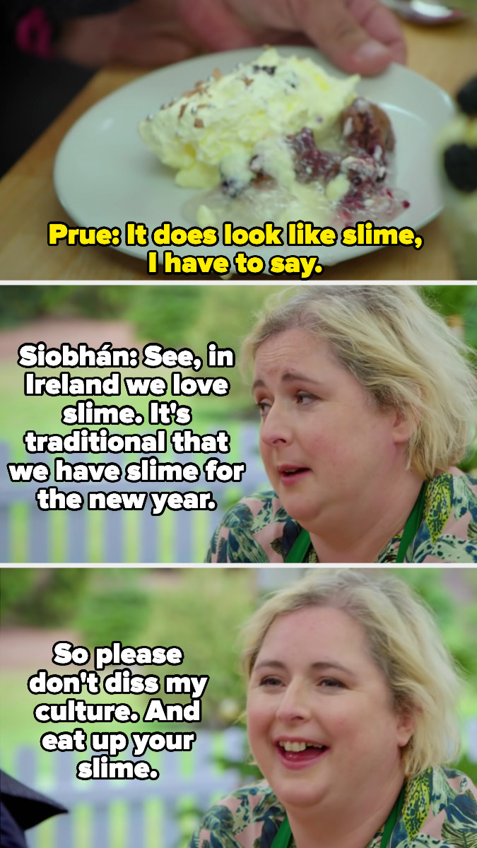 Siobhan jokes that her slime-like trifle is actually part of an Irish tradition