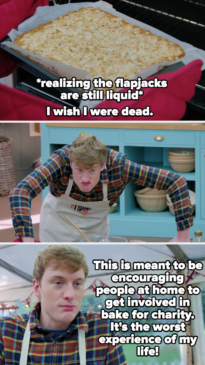 James Acaster has a breakdown after realizing his flapjacks are still liquid