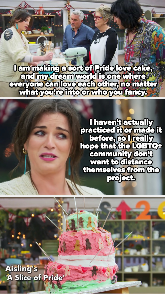 Aisling Bea saying she hopes her cake isn&#x27;t so bad that the LGBTQ community wants to distance themselves, plus the messy final product