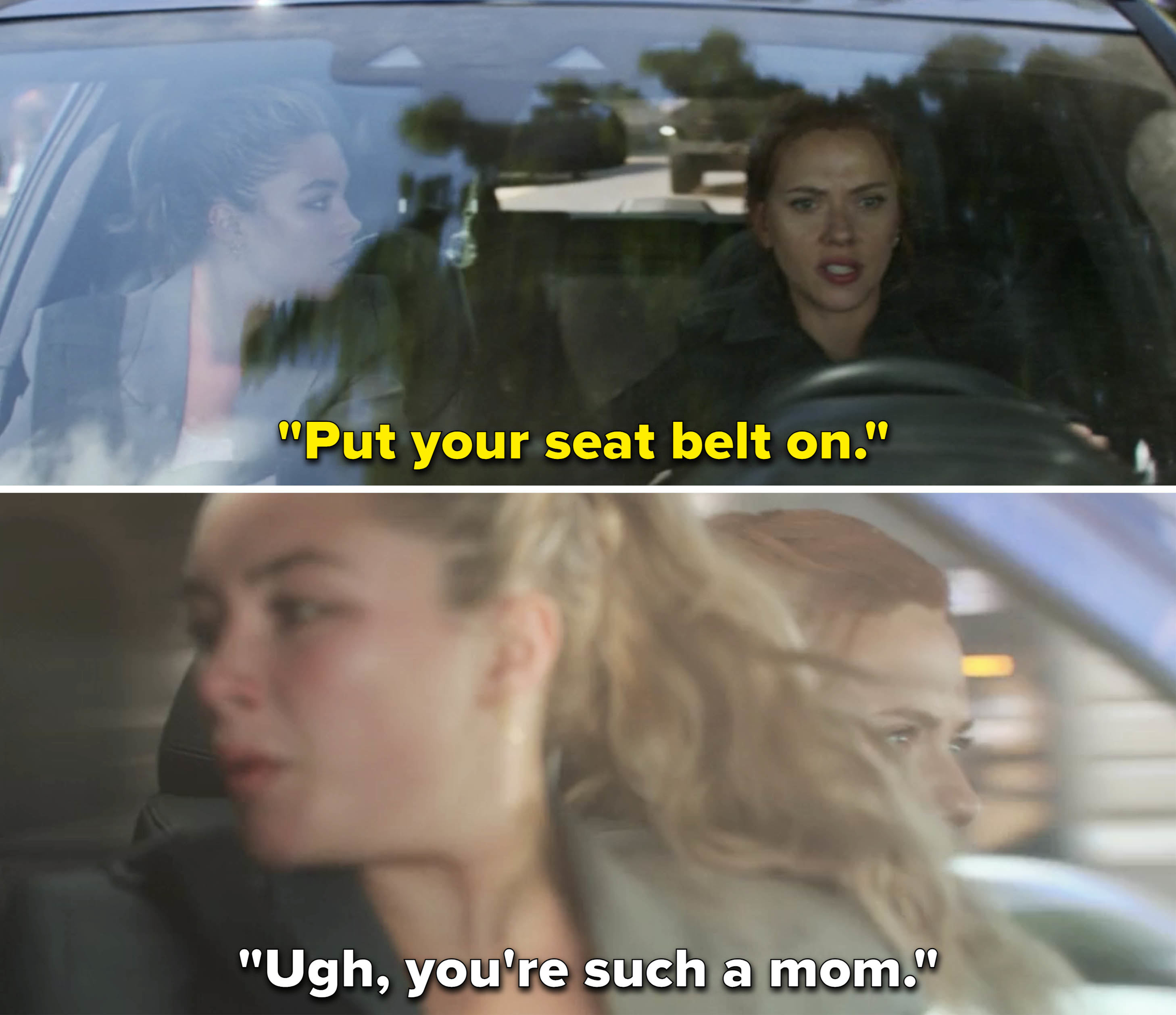 Natasha telling Yelena to put her seatbelt on