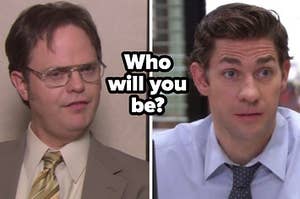 Dwight is mid rant during his solo interview and a close up of Jim Halpert as he looks confused