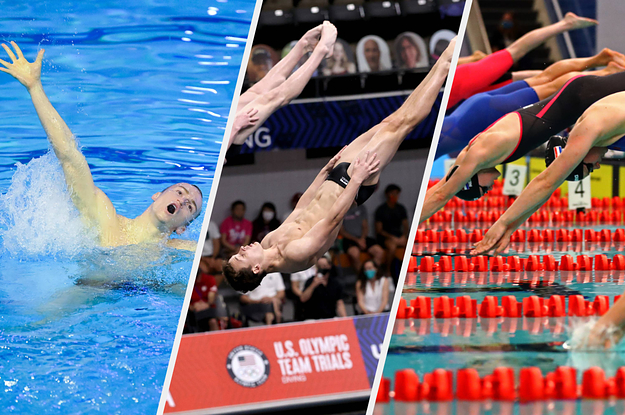 Man dancing in the water, man diving into pool, women diving into pool