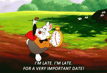 rabbit in Alice in Wonderland: &quot;I&#x27;m late, I&#x27;m late, for a very important date!&quot;
