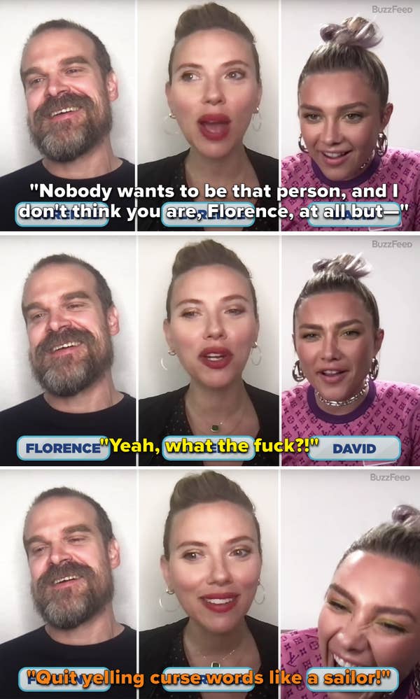 24. When Florence Pugh was called a sailor when using a curse word after ScarJo and David Harbour were pulling her leg.