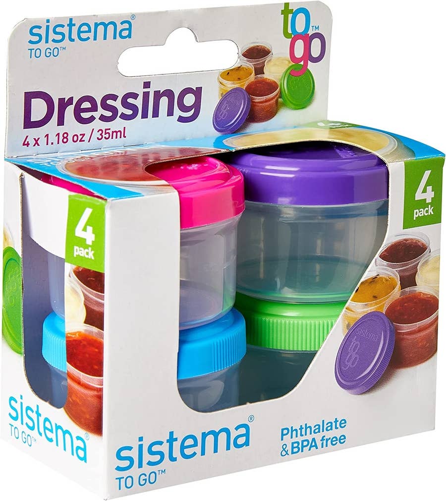 Sistema To Go Collection 1.18 Oz. Salad Dressing Containers,  Pink/Green/Blue/Purple, 4 Pack & To Go Collection Breakfast Bowl Food  Storage Container