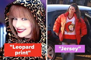 shania twain in leopard print next to an image of her in a hockey jersey and puffy jacket