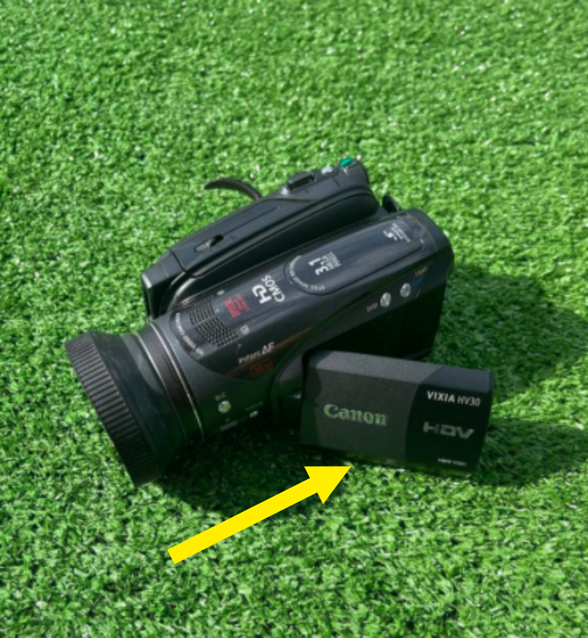 a camcorder on some green mat