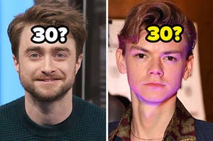 Daniel Radcliffie is on the left with Thomas Brodie Sangster on the right labeled, "30?"